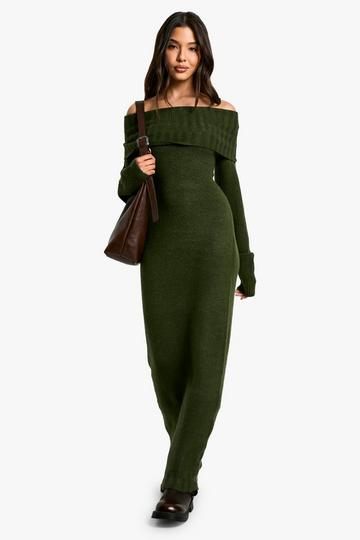 Premium Oversized Bardot Neckline Maxi Jumper Dress forest