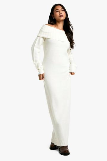 Premium Oversized Maxi Trui Jurk Met Uitgesneden Hals off white