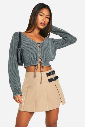 Acid Wash Lace Up Crop Cardigan charcoal