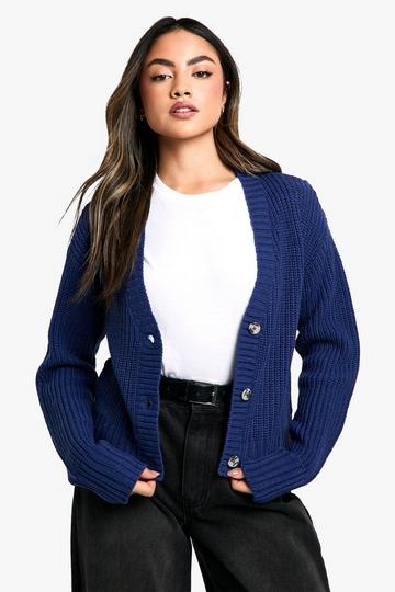 Basic Button Through Crop Cardigan navy