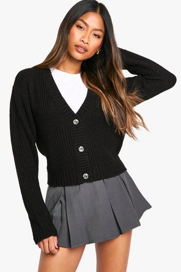 Black Basic Button Through Crop Cardigan