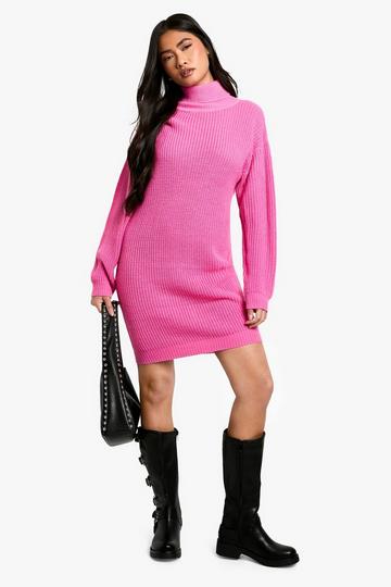 Basic Roll Neck Jumper Dress pink