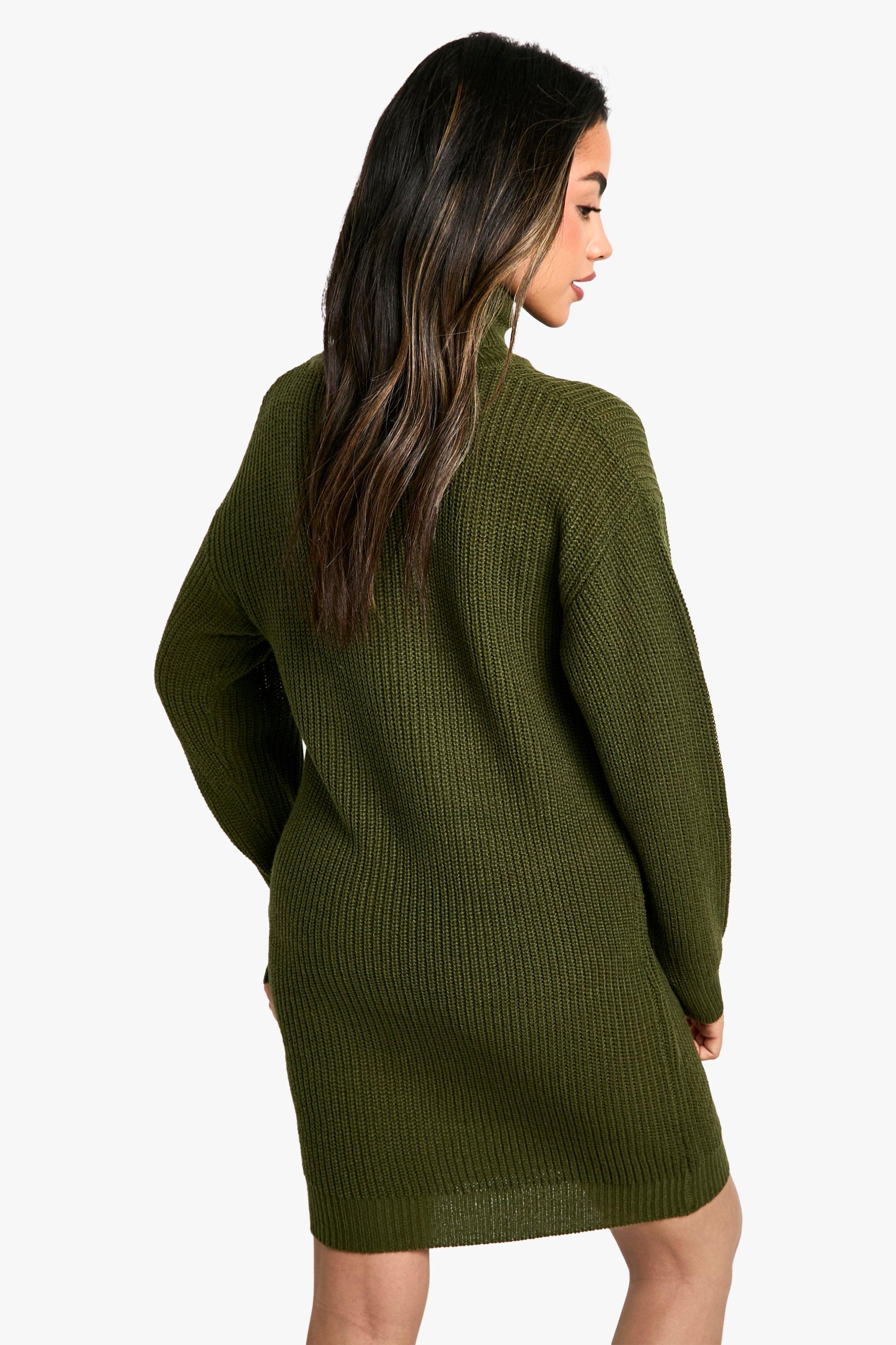 boohoo Women s Basic Roll Neck Sweater Dress Green Mini Dresses