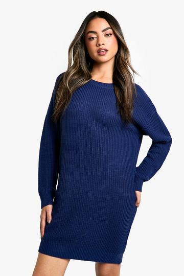 Basic Crew Neck Knit Mini Jumper Dress navy