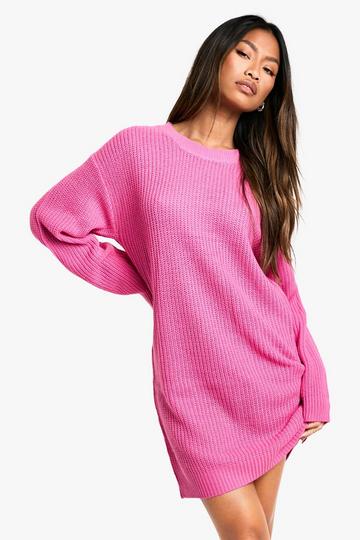 Pink Basic Crew Neck Jumper Dress