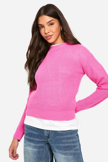 Basic Crop Top Met Crewneck pink