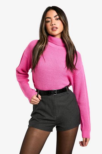 Basic Roll Neck Crop Jumper pink