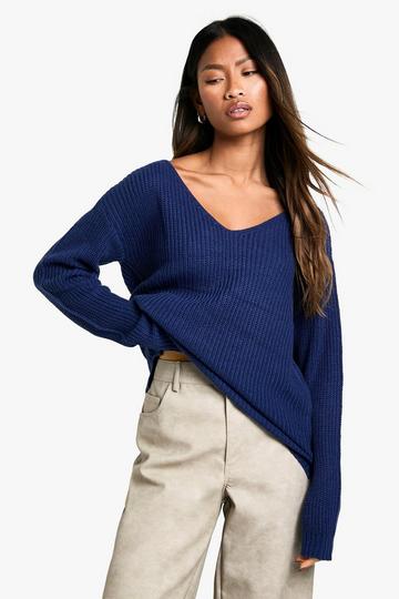 Basic V Neck Jumper navy