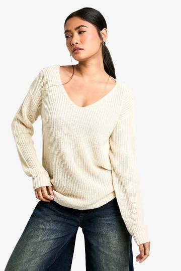 Stone Beige Basic V Neck Jumper