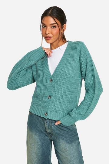 Basic Button Through Crop Cardigan jade