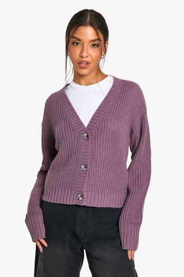 Basic Button Through Crop Cardigan purple