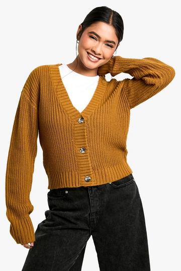 Basic Button Through Crop Cardigan camel