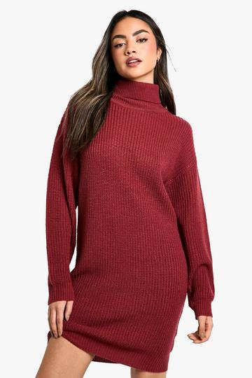 Basic Roll Neck Jumper Dress berry