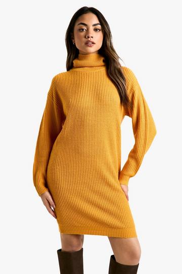 Mustard Yellow Basic Turtleneck Jumper Dress