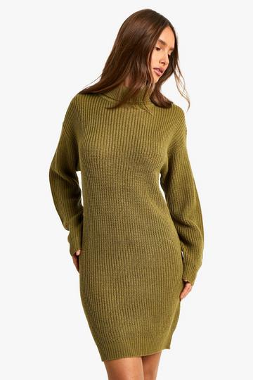 Basic Roll Neck Jumper Dress khaki