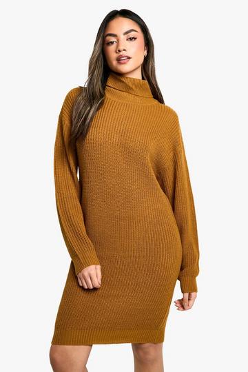 Camel Beige Basic Trui Jurk Met Col