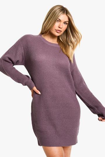 Basic Crew Neck Jumper Dress purple