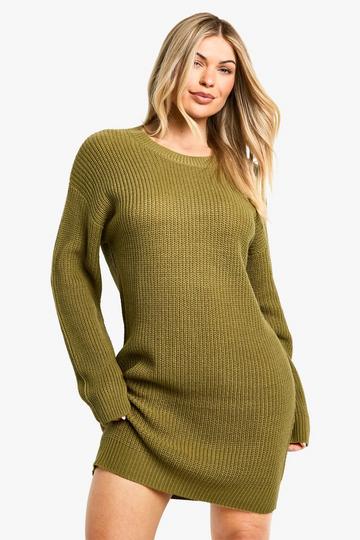 Basic Crew Neck Jumper Dress khaki