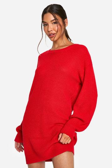 Basic Crew Neck Jumper Dress red