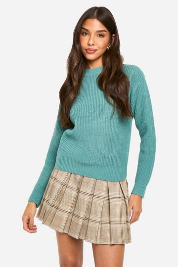 Basic Crew Neck Crop Sweater jade