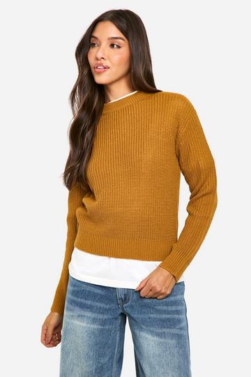 Basic Crop Top Met Crewneck camel