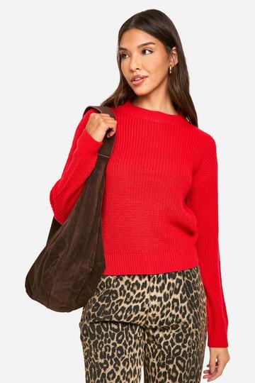 Basic Crop Top Met Crewneck red