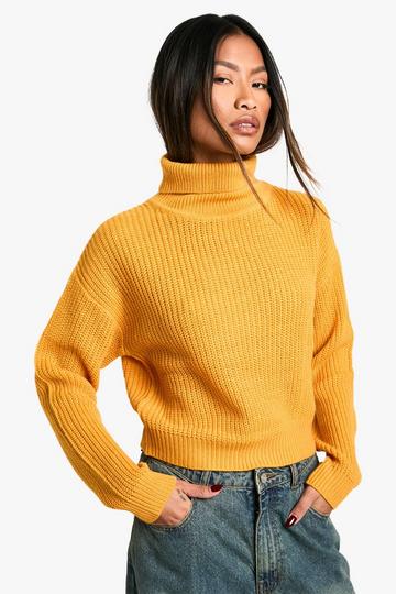 Basic Roll Neck Crop Jumper mustard