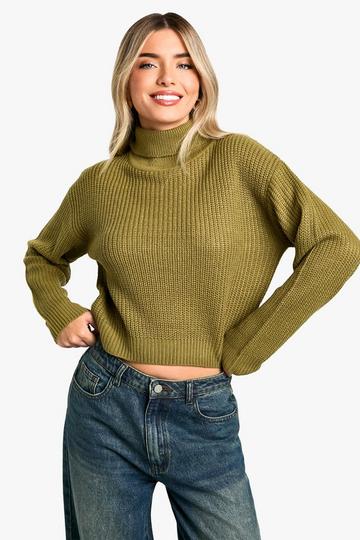 Basic Roll Neck Crop Jumper khaki