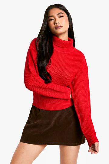 Basic Roll Neck Crop Jumper red