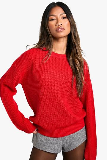 Red Basic Crew Neck Jumper