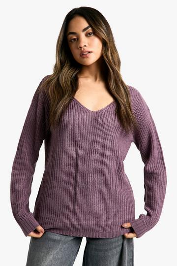 Basic V Neck Jumper purple