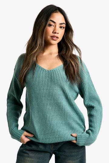 Basic Trui Met V-Hals teal