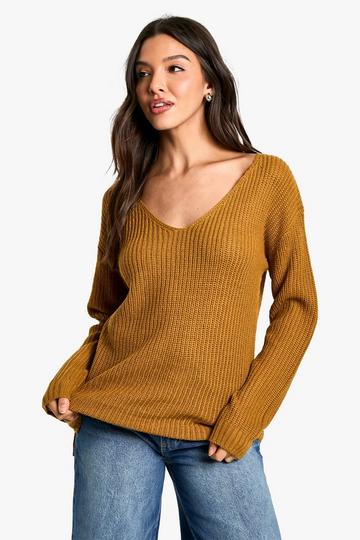 Basic V Neck Jumper camel