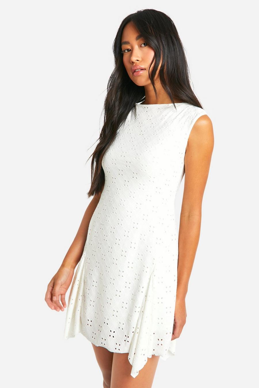 White Broderie Godet Mini Dress image number 1