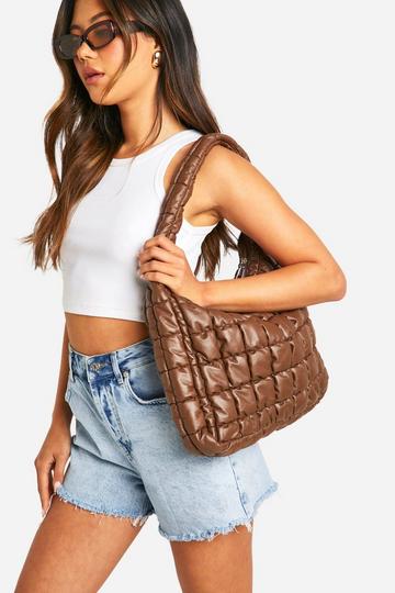 Gewatteerde Baggy Tote Bag Met Stiksels chocolate