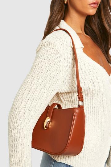 Tan Brown Structured Hardware Detail Shoulder Bag