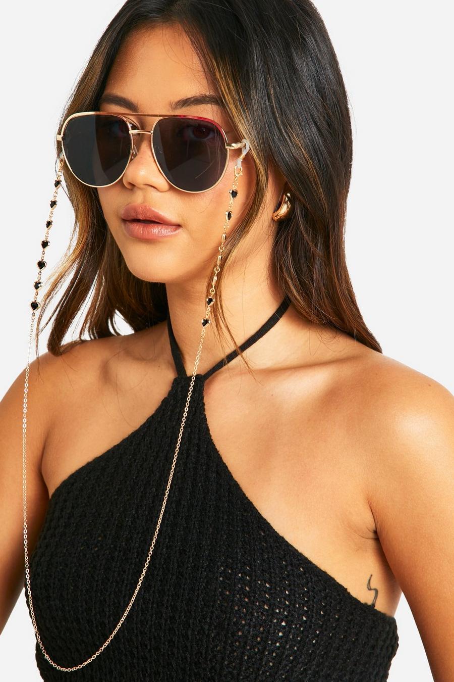 Gold Enamel Heart Detail Sunglasses Chain  image number 1