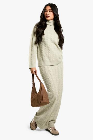 Soft Cable Turtleneck Jumper And Maxi Skirt Co-Ord stone