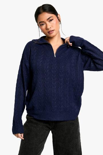 Soft Cable Funnel Neck Jumper navy