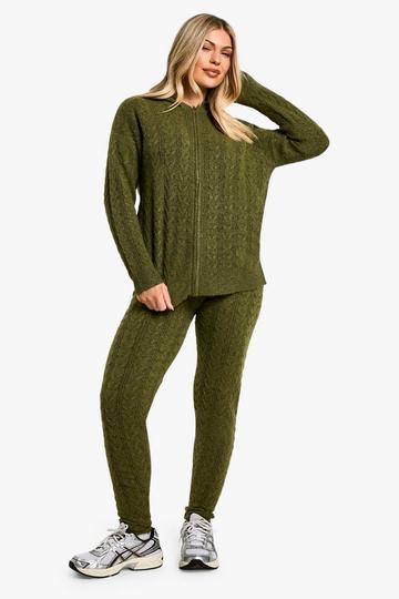 Soft Cable Zip Through Hoody Knitted Tracksuit forest