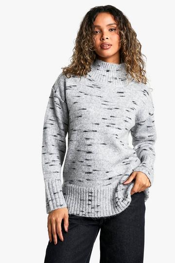 Soft Knit Marl Oversized High Neck Jumper grey