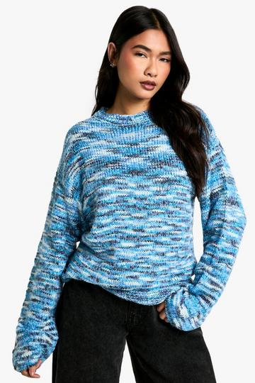 Chunky Knit Blue Marl Boxy Knitted Crew Neck Jumper blue