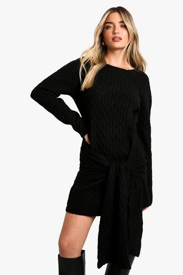 Zachte Gebreide Oversized Grof Gebreide Mini Jurk Met Strik black