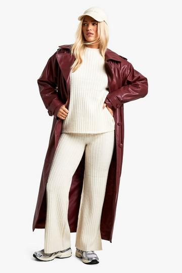 Soft Knit Thick Rib Crew Neck Oversized Jumper And Knitted Trouser Set ecru