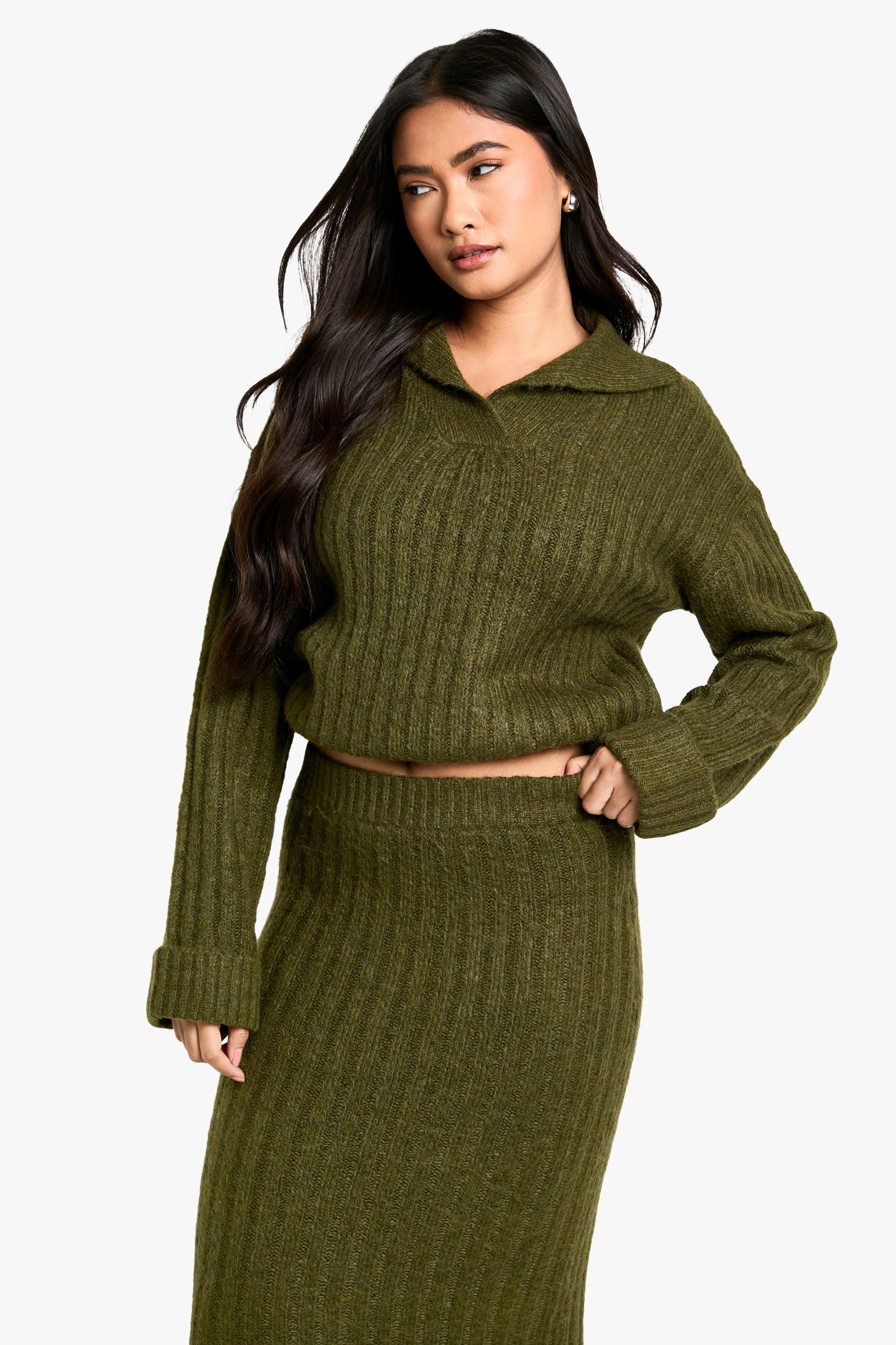 Soft Knit Thick Rib Collar Detail Jumper And Maxi Skirt Set boohoo IE