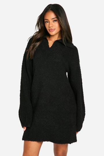 Borg Oversized Collar Detail Mini Dress black