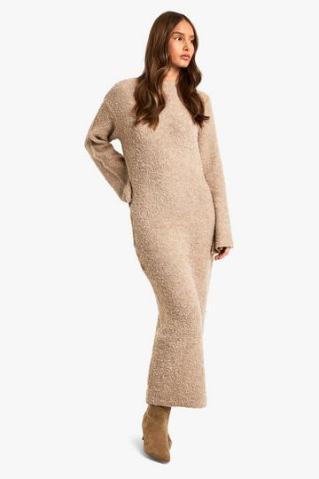 Borg Flare Sleeve Knitted Maxi Dress camel