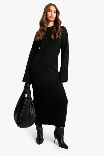 Black Borg Flare Sleeve Knitted Maxi Dress