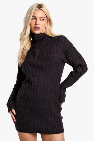 Soft Knit Rib Zip Neck Oversized Mini Dress purple