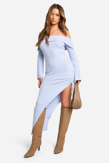 Robe longue asymétrique à col bateau ice blue